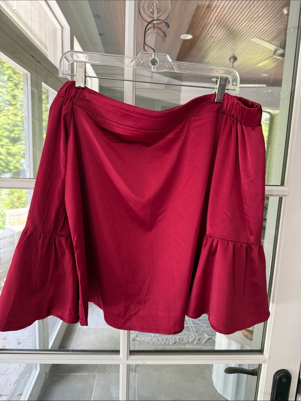 Women's Red Satiny Off The Shoulder Top